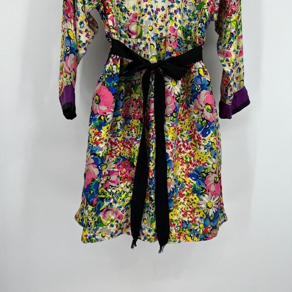 Johnny was Kimono Tunic Dress Colorful Floral Tie Back Silk Vibrant Small. - Picture 11 of 13